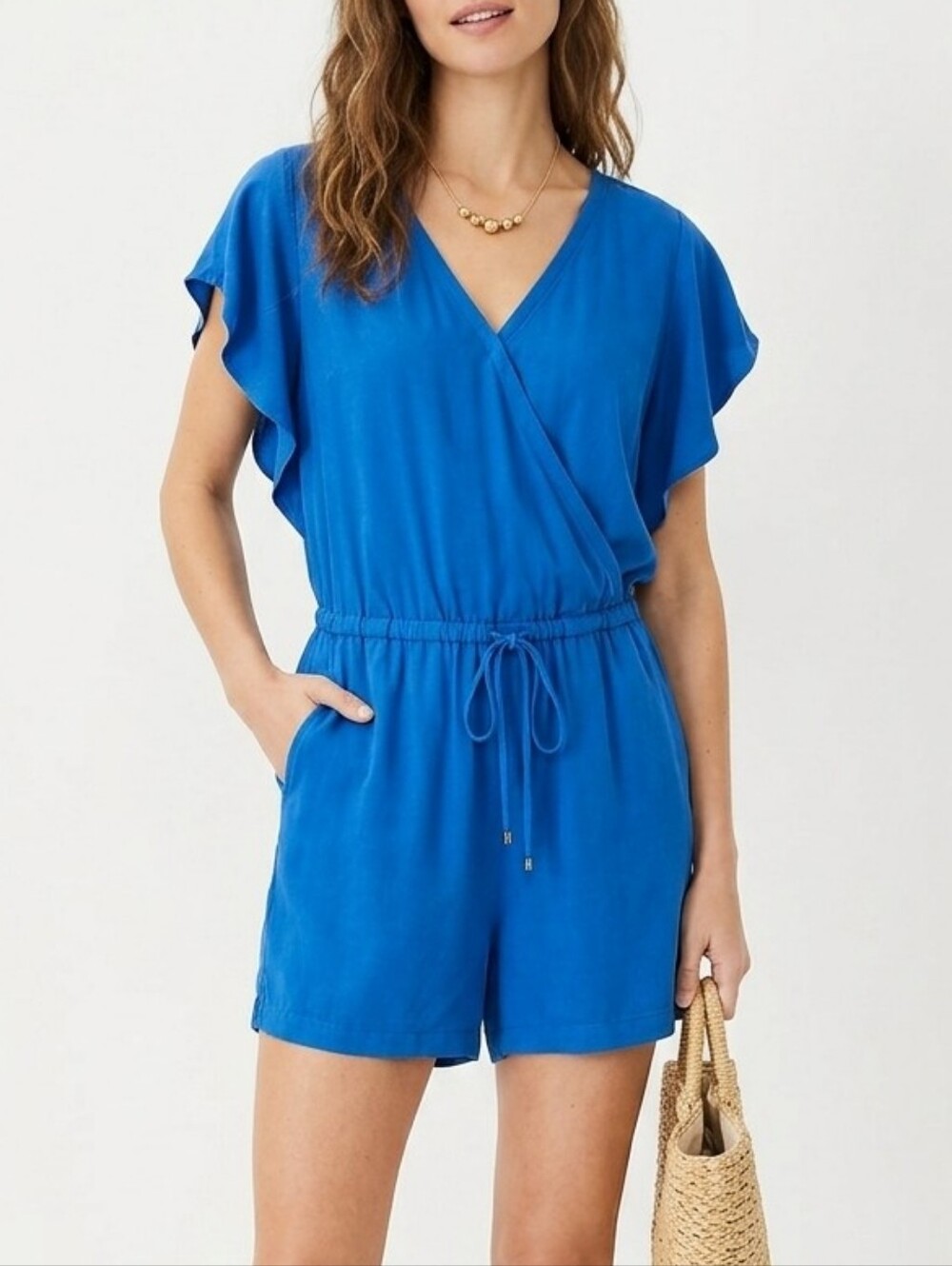 NWT Loft blue romper with wrap front